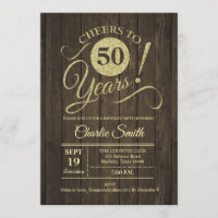 50e fête d'anniversaire - Rustic Brown Wood Gold