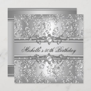 Invitation 50e fête d'anniversaire Silver Pearl Jewel Damask
