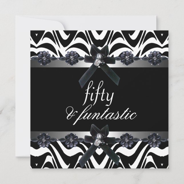 Invitation 50e fête d'anniversaire Silver Stripe Black White  (Devant)