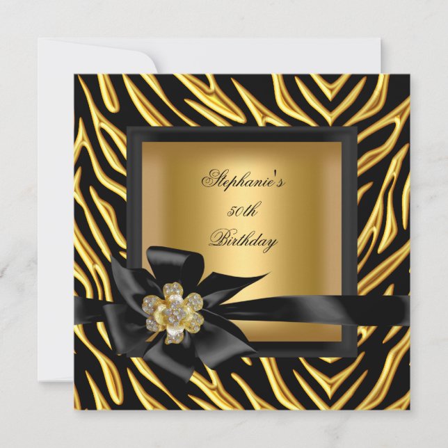 Invitation 50e fête d'anniversaire Zebra Gold Black Bow (Devant)