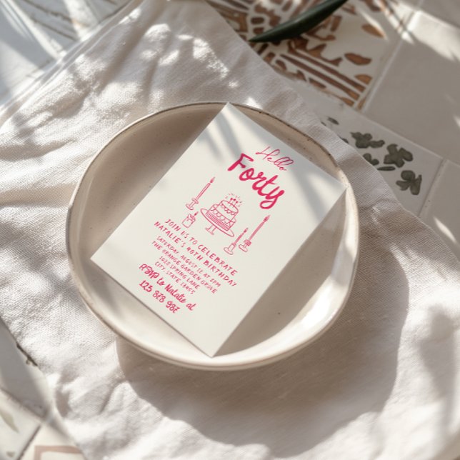 Invitation 50e gâteau à main rose bonjour cinquante anniversa (Créateur téléchargé)