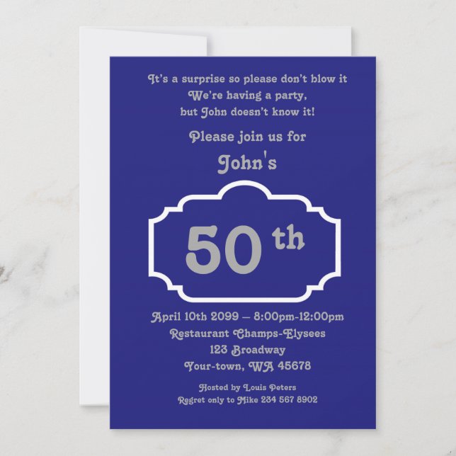 Invitation 50e, Homme d'anniversaire, Homme de fête, tout âge (Devant)