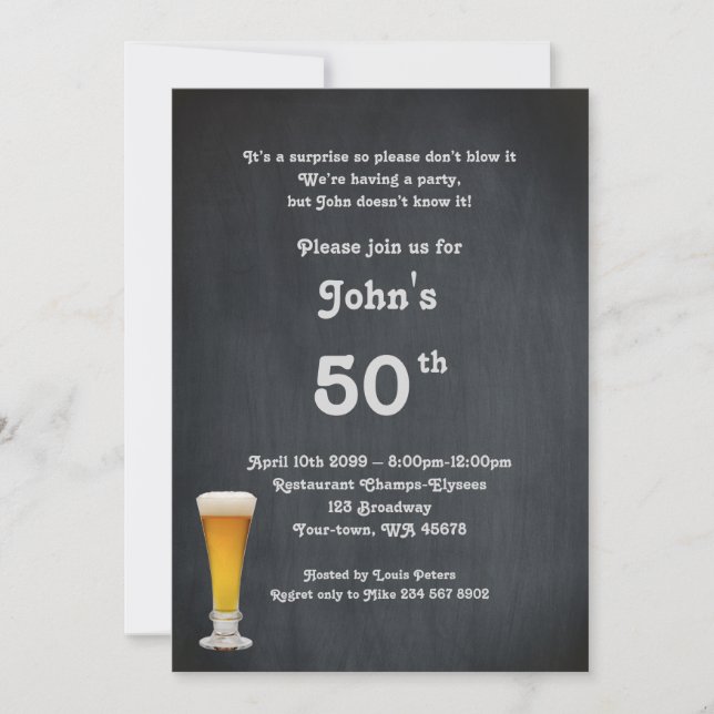 Invitation 50e, Homme d'anniversaire, Homme de fête, tout âge (Devant)