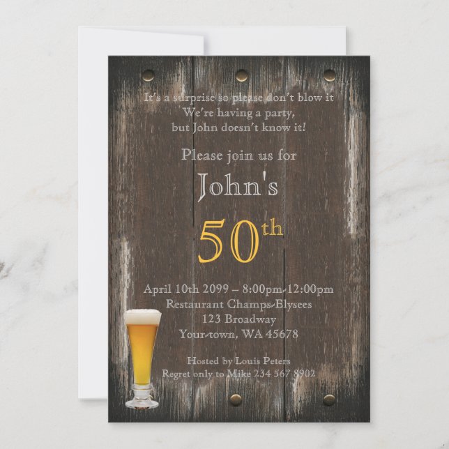 Invitation 50e, Homme d'anniversaire, Homme de fête, tout âge (Devant)