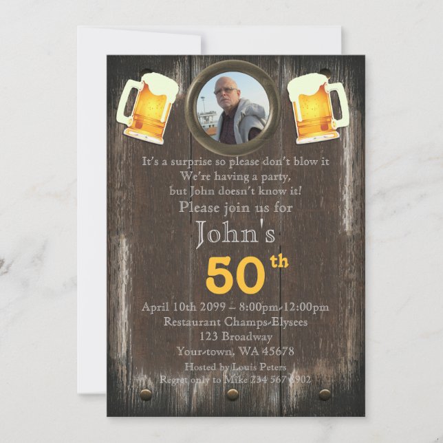 Invitation 50e,Homme d'anniversaire,Homme de fête,tout âge,bo (Devant)