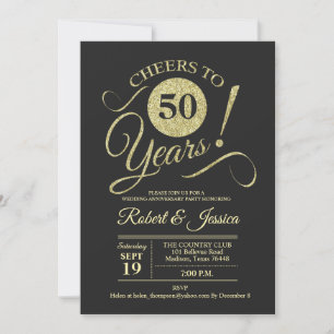 Invitation 50e Mariage Anniversaire Gold Chalkboard Motif
