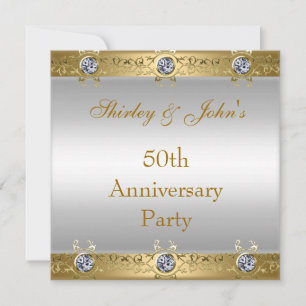 Invitation 50e Mariage Anniversaire Party Gold White