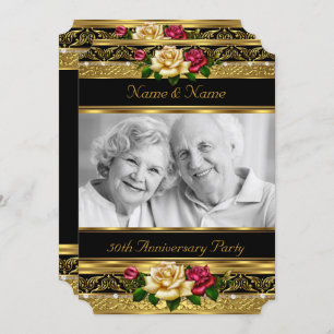 Invitation 50e Mariage de photos d'or Rose du Parti Anniversa