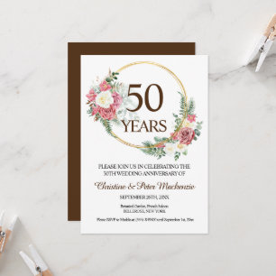 Invitation 50e Mariage d'or Roses