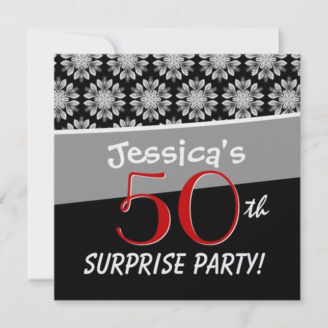 Invitation 50e Motif des Fleurs noires et blanches (Devant)