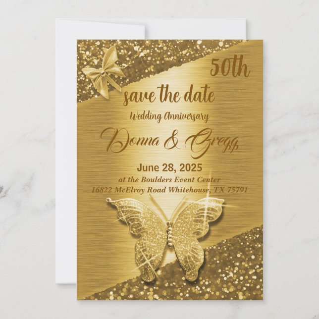 Invitation 50e or enregistrer la date anniversaire mariage (Devant)