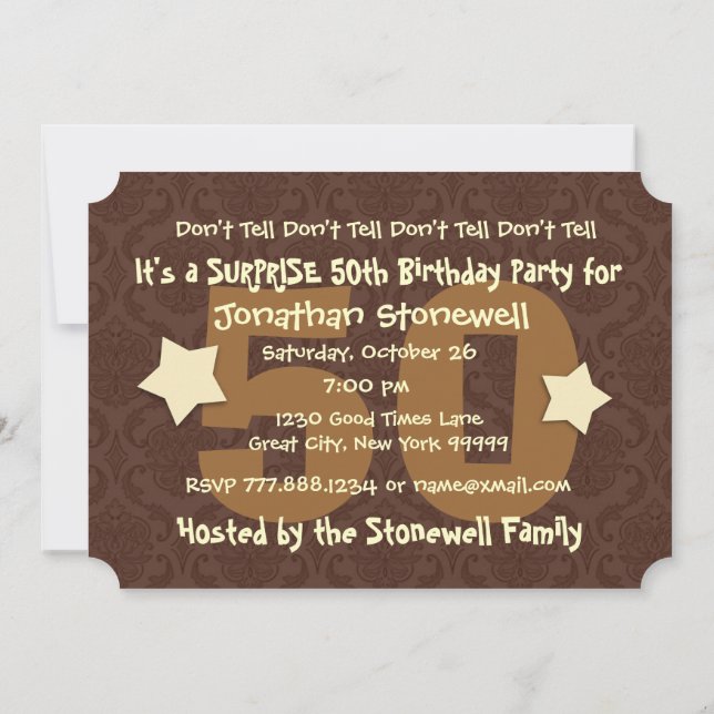 Invitation 50e SUPRISE Anniversaire Chocolat et Or W044A1 (Dos)