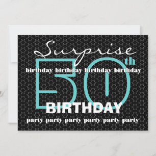 Invitation 50e SUPRISE Birthday Party Blue Black Stars E521