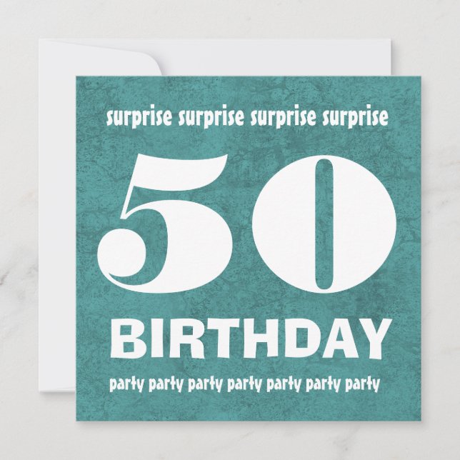 Invitation 50e SURPRISE Anniversaire Aqua Bleu et blanc W1443 (Devant)