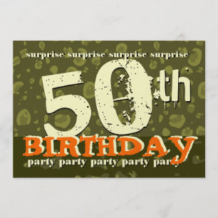 Invitation 50e SURPRISE Anniversaire Camo de crème orange kak