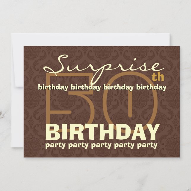 Invitation 50e SURPRISE Anniversaire Chocolat et Damas d'or (Devant)