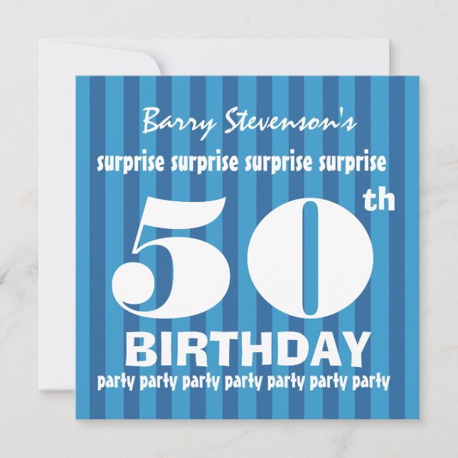 Invitation 50e SURPRISE Anniversaire de la fête Bleue A06 (Devant)