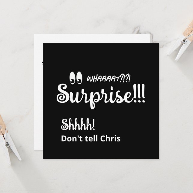 Invitation 50e Surprise Anniversaire Fun Black White (Devant/Arrière en situation)