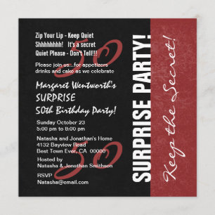 Invitation 50e SURPRISE Anniversaire Grunge noir et rouge