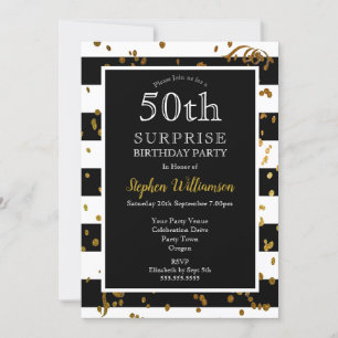 Invitation 50e Surprise Anniversaire Noir et Blanc   Paillett