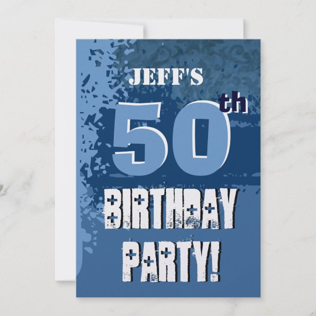 Invitation 50e SURPRISE Anniversaire Nom personnalisé Blue Me (Devant)