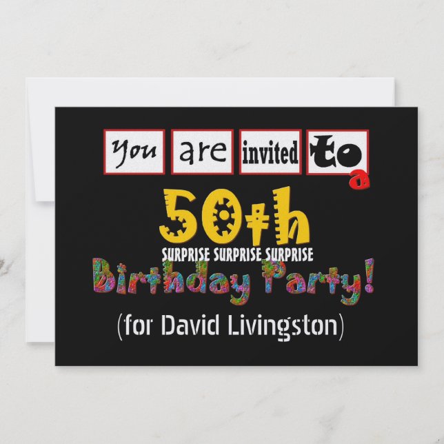 Invitation 50e SURPRISE Birthday Party Metallic Modèle (Devant)