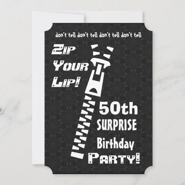 Invitation 50e SURPRISE Birthday Party Zip Your Lip v04 (Devant)