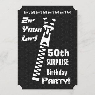 Invitation 50e SURPRISE Birthday Party Zip Your Lip v04