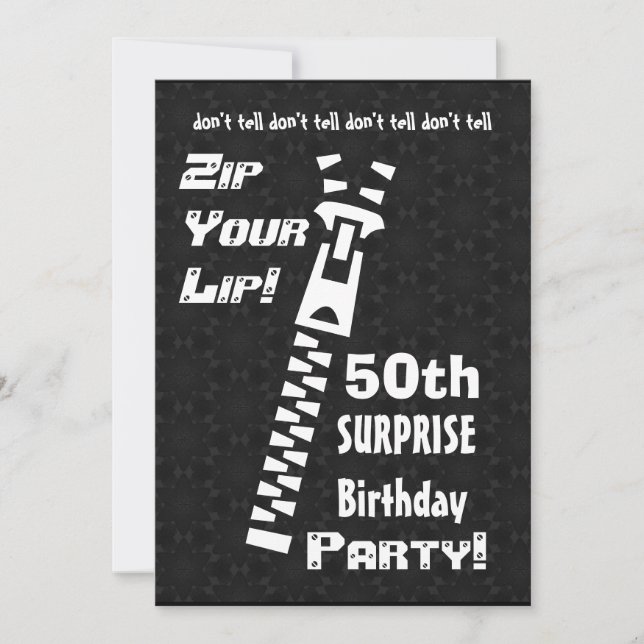 Invitation 50e SURPRISE Birthday Party Zip Your Lip W1456 (Devant)