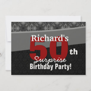 Invitation 50e Surprise Party Argent noir et rouge