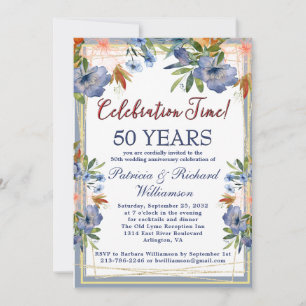 Invitation 50e (Toute Année) Chic Floral Anniversaire de Mari