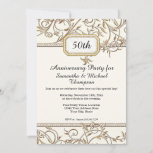 Invitation 50ème Anniversaire Art Nouveau Gold Purple