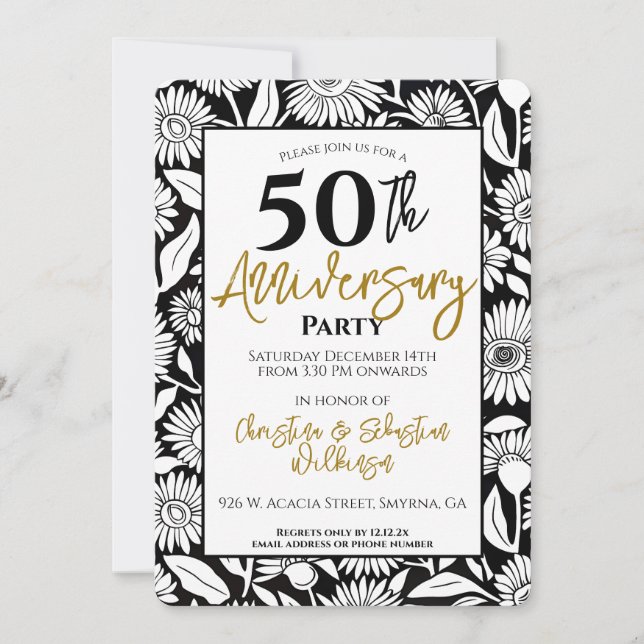 Invitation 50ème anniversaire du minimum Mariage Black Gold (Devant)