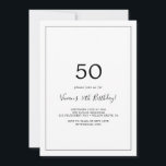 Invitation 50ème anniversaire minimaliste<br><div class="desc">Cette invitation minimaliste à la fête du 50e anniversaire est parfaite pour une simple fête d'anniversaire. Le design romantique moderne présente une typographie classique en noir et blanc associée à une calligraphie rustique mais élégante avec un style vintage lettré à la main. Personnalisable dans n'importe quelle couleur. Gardez le design...</div>