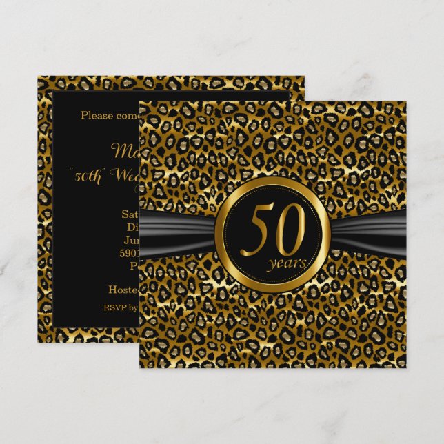 Invitation 50ème Conception Exotique et Glamour de Léopard (Devant / Derrière)