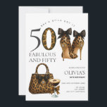 Invitation 50ème Empreinte de léopard tendance Fabuleux et 50<br><div class="desc">Célébrez le 50e anniversaire de l'hôtel,  avec cette invitation branchée de 50e anniversaire,  avec des talons empreintes de léopard,  un sac assorti et un verre à cocktail expresso. Idéal pour une fête d'anniversaire glamour,  flirter trente bash,  ou une célébration d'étape élégante.</div>