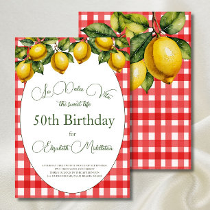 Invitation 50ème Italien Thème Citron Rouge Blanc Motif