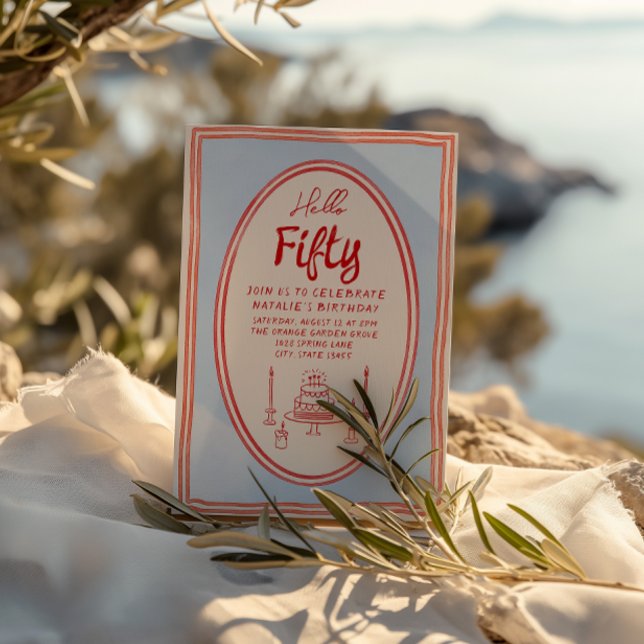 Invitation 50ème Main Peint Drawn Quirky Fun Frame Anniversai (Créateur téléchargé)