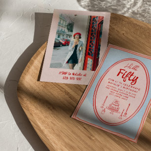 Invitation 50ème Main Peint Photo Cadres Quirky Rose Annivers