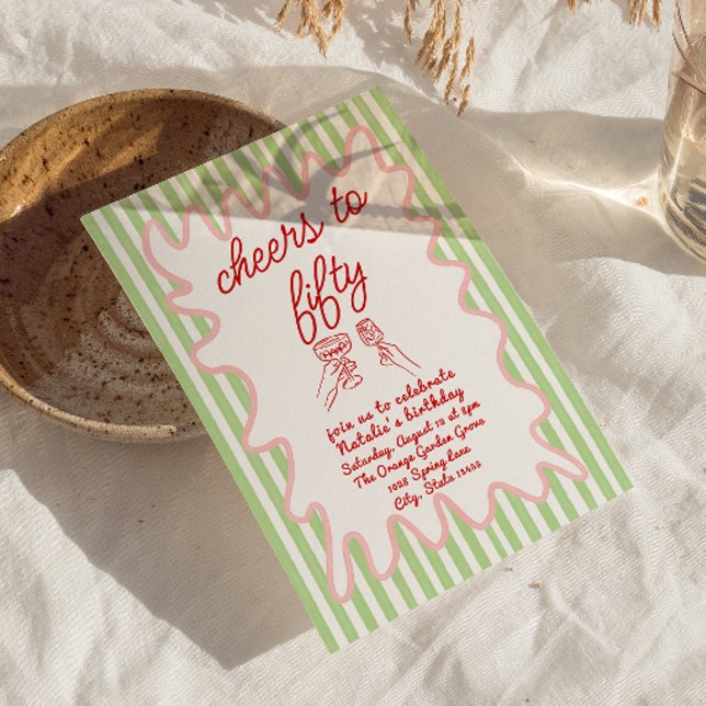 Invitation 50ème Main Tiré Colorful Stripes Cinquante Anniver (Créateur téléchargé)