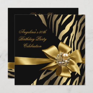 Invitation 50ème Zebra Old Gold Cream Black Birthday Party