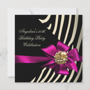 Invitation 50ème Zebra Pink Gold Cream Black Birthday Party