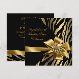 Invitation 50ème Zèbre Crème Or Vieil Noir Fête d'Anniversair