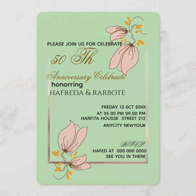 Invitation 50th Anniversary Invitation, Greenery Wedding Anni (Devant)