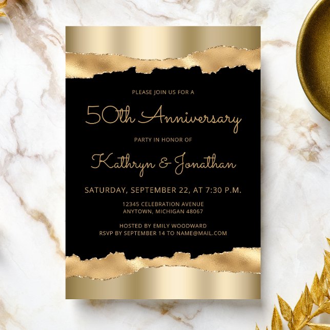 Invitation 50th Anniversary Party Black Gold Torn Foil  (Créateur téléchargé)