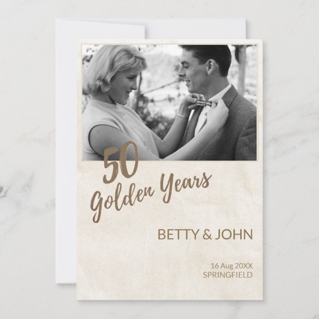 Invitation 50th Anniversary Photo – Ivory Texture (Devant)