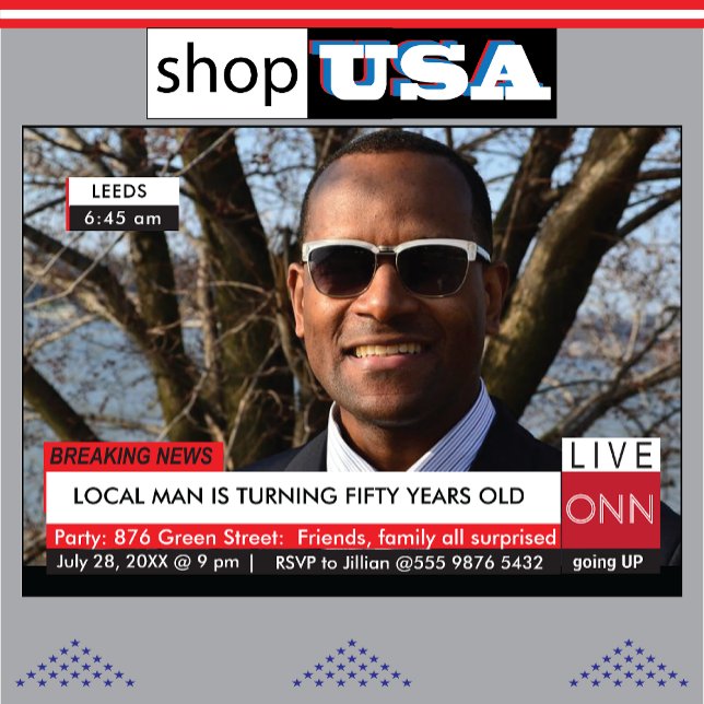 Invitation 50th Birthday Mens Funny TV News 40th 60th (Créateur téléchargé)