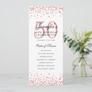 Invitation 50th Birthday Party Program Menu Rose Gold