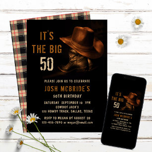 Invitation 50th Birthday Rustic Cowboy Hat and Leather Boots