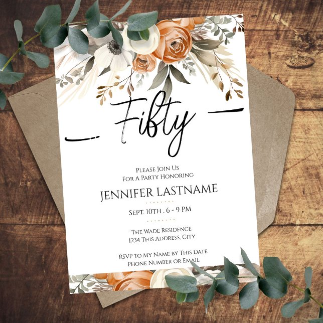 Invitation 50th Birthday Rustic Floral Fall  (Créateur téléchargé)